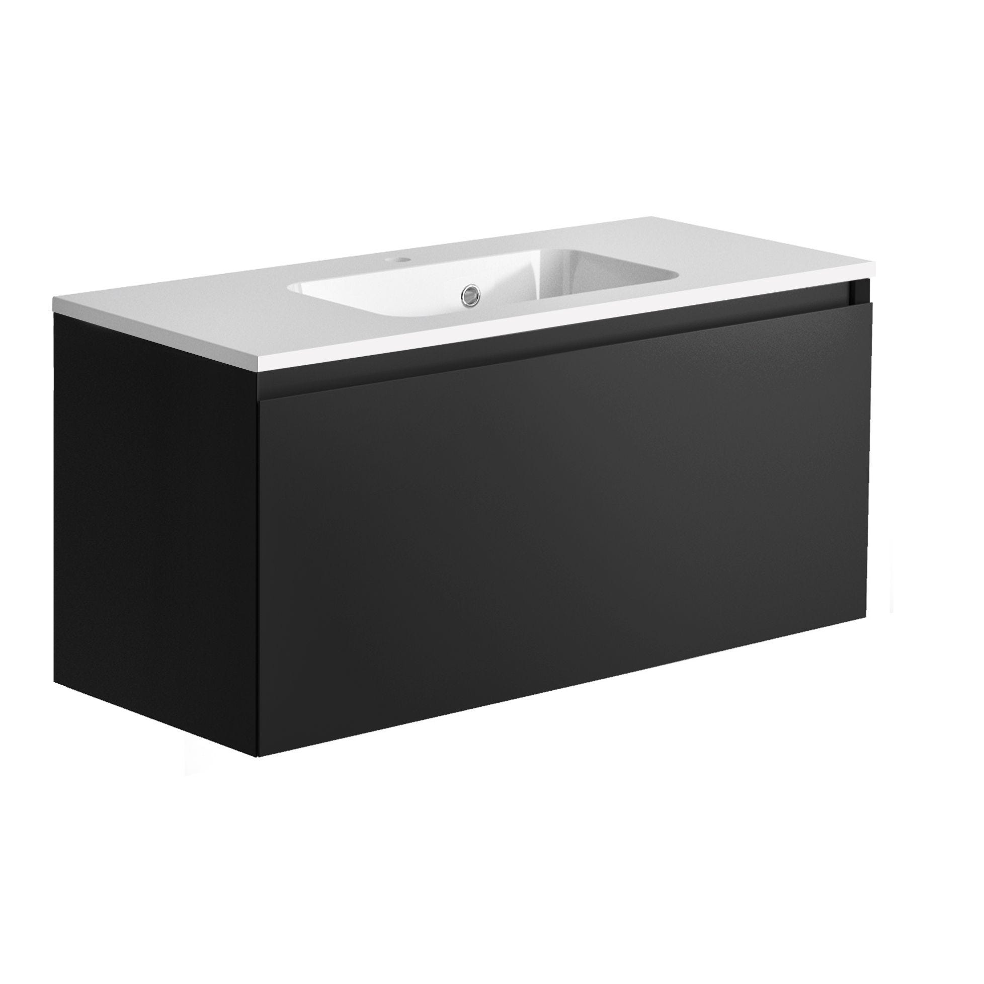 Meuble de salle de bain NORDIK noir ultra mat 100 cm + plan vasque STYLE 0
