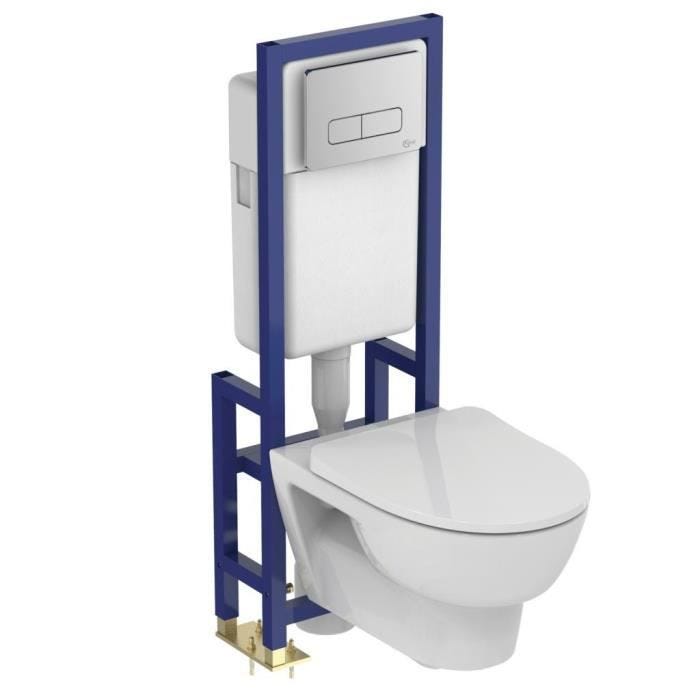 IDEAL STANDARD Pack complet WC suspendu sans bride Giovo - Bâti autoportant + abattant FDC + plaque de commande 4