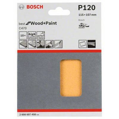 Papier abrasif pour ponceuse vibrante avec bande auto-agrippante, perforé Bosch Accessories 2608607458 Grain num 120 (L