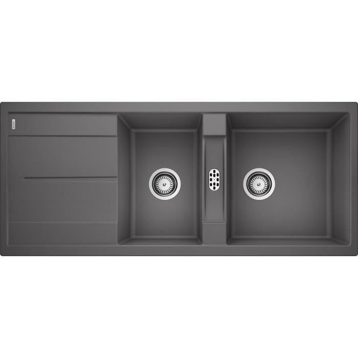 BLANCO Metra 8S - evier - SILGRANIT - 2 cuves - 1 egouttoir reversible - vidage manuel - siphon - gris rocher