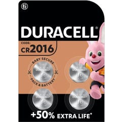 Piles boutons au lithium Duracell spéciales 2016 3V, lot de 4 (DL2016/CR2016)