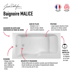 Baignoire bain douche JACOB DELAFON Malice, version droite | Blanc brillant 170 x 90 3
