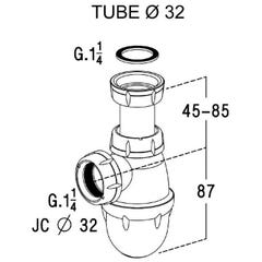 Siphon lavabo-bidet à culot Diam 32 mm Nicoll 1