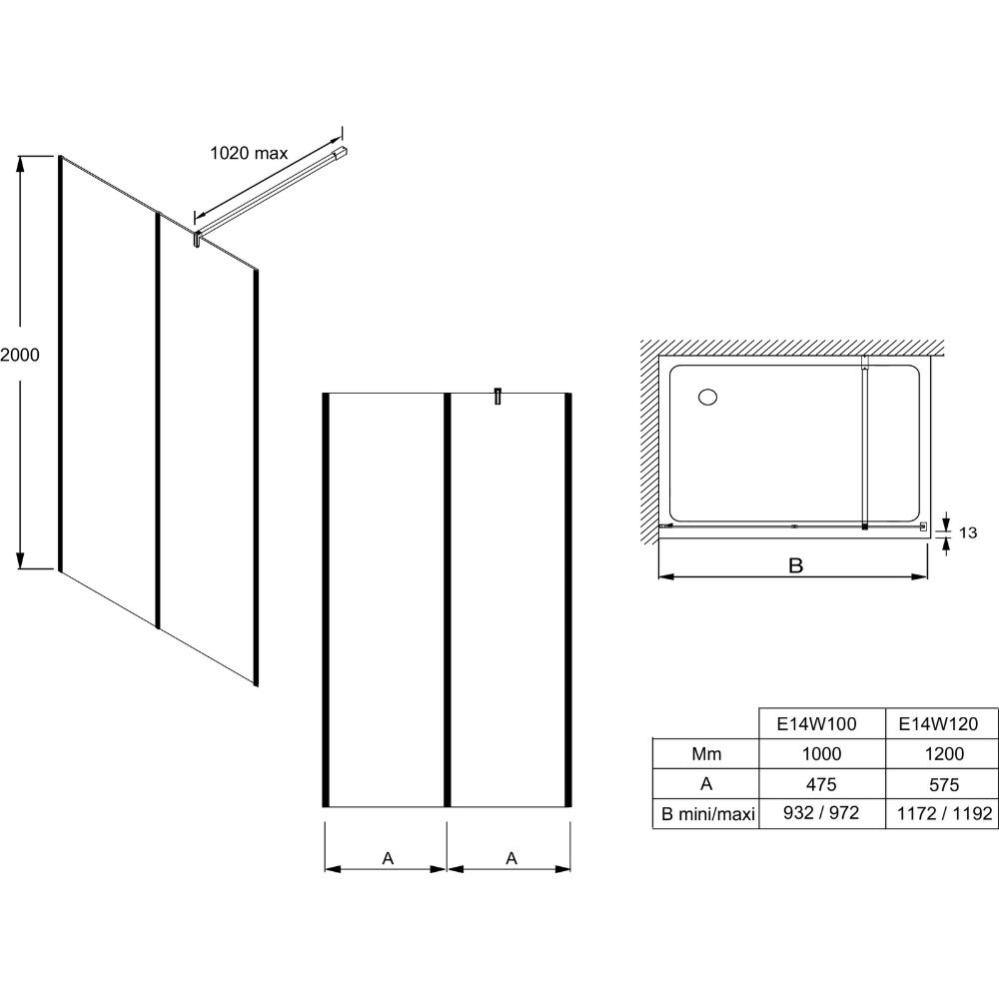 Paroi de douche JACOB DELAFON Serenity, noir mat 120 cm