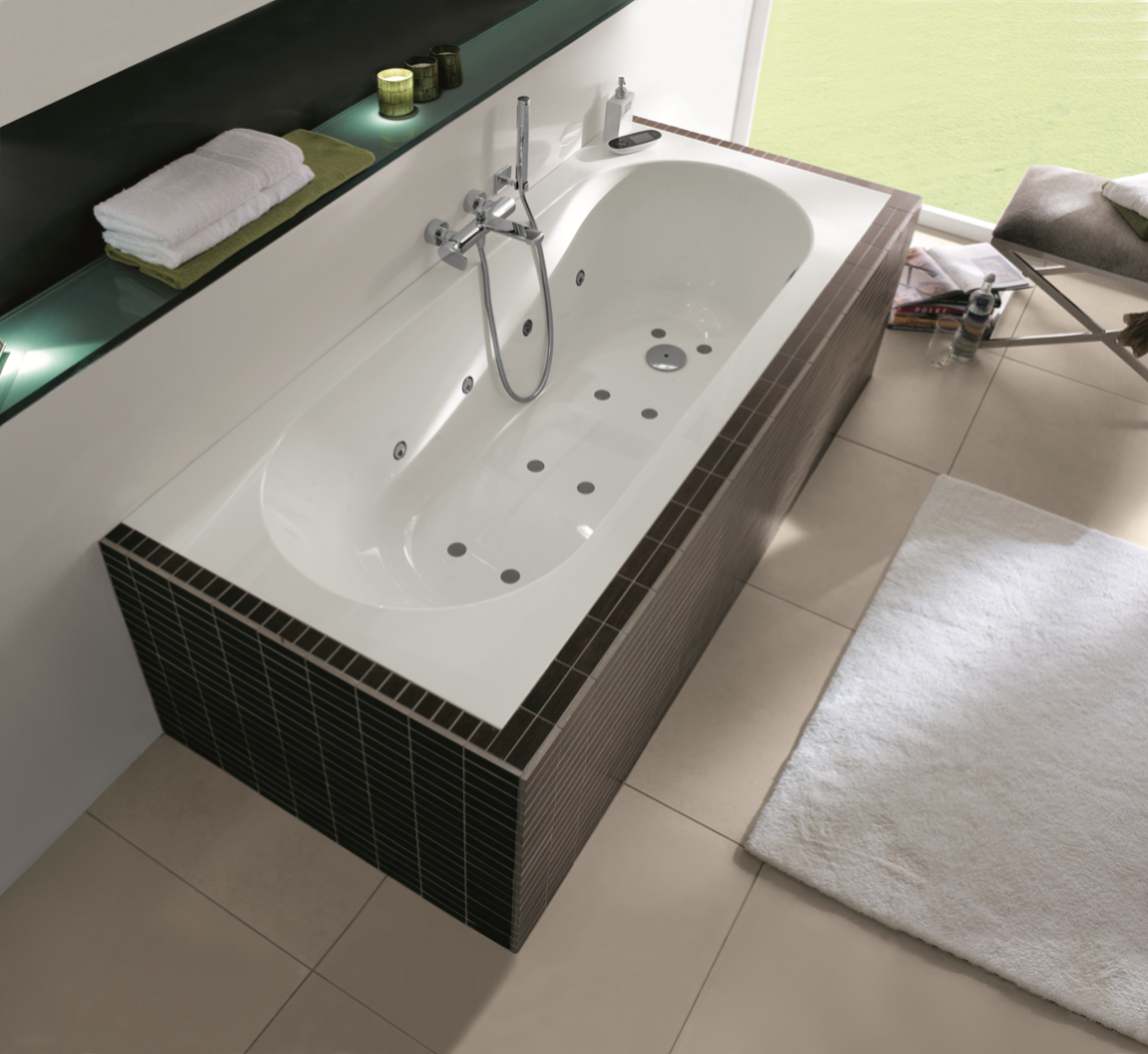 Baignoire Balnéo VILLEROY ET BOCH Oberon Crystal Hydropool Confort 180 x 80 cm