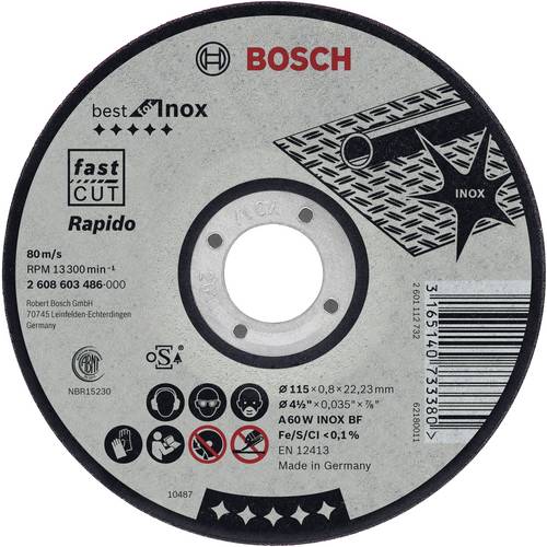 Disque BEST à tronçonner BOSCH à moyeu plat Spécial inox 125X0.8 MM - 2608603488