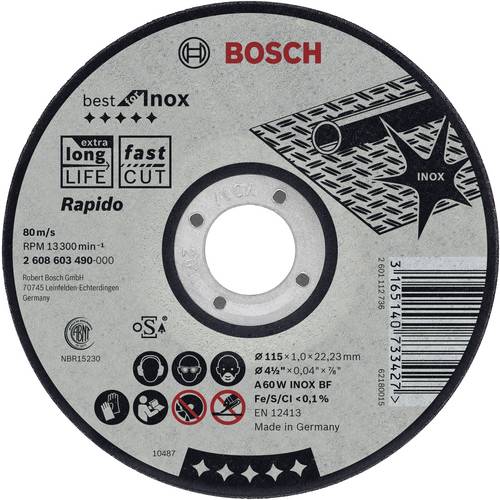 Disque best à tronçonner bosch à moyeu plat spécial inox 230x1.9 mm - 2608603500