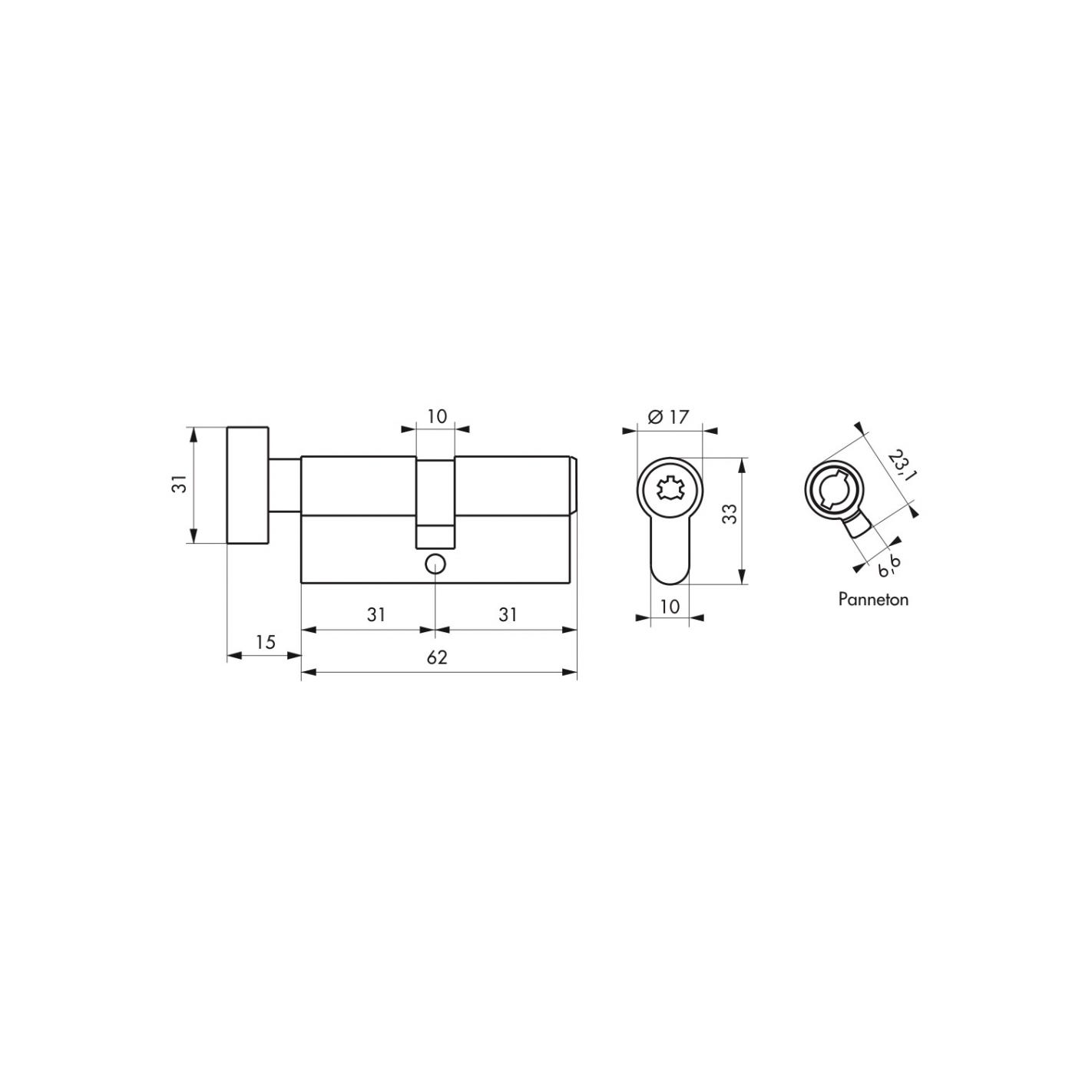 THIRARD - Cylindre de serrure à bouton Surveyor, 31x31mm, laiton, anti-arrachement, 4 clés 1