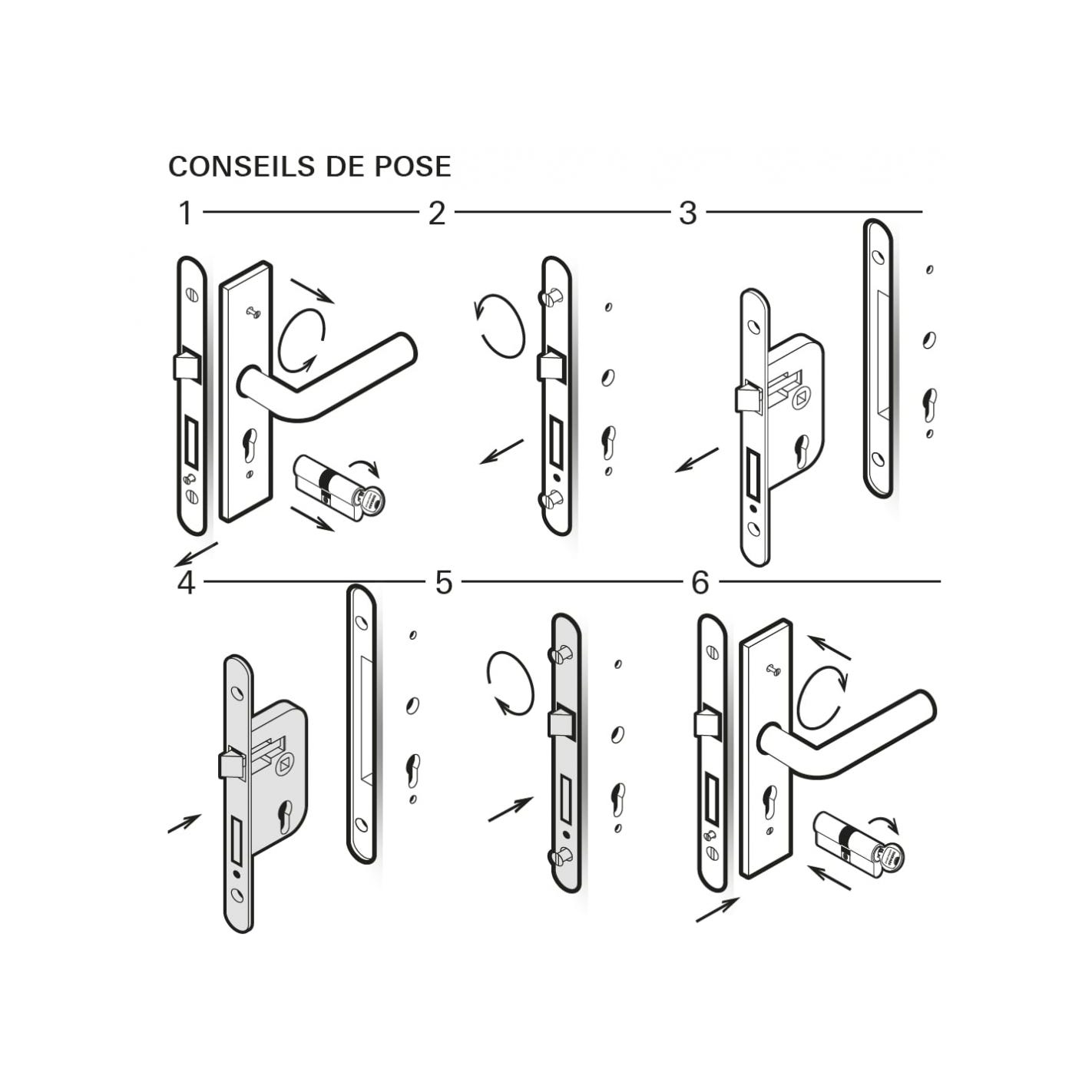 THIRARD - Serrure encastrable à clé pour porte de chambre, 1/2 tour, axe 40mm, bouts carrés, 1 clé 3