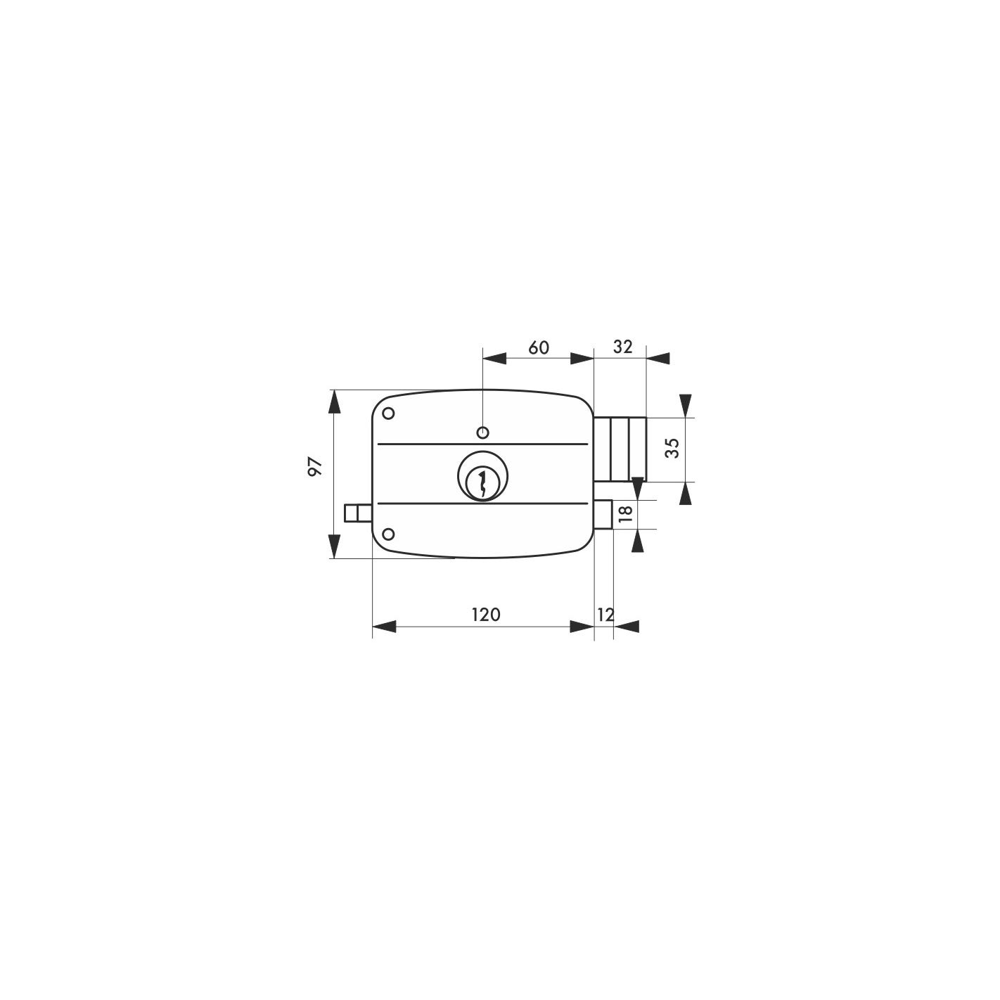 THIRARD - Serrure horizontale en applique double entrée à tirage pour entrée, droite, 120x97mm, axe 60mm, noir granité, 3 clés 1
