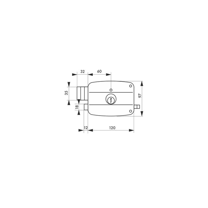 THIRARD - Serrure horizontale en applique double entrée à tirage pour entrée, gauche, 120x97mm, axe 60mm, noir granité, 3 clés 1