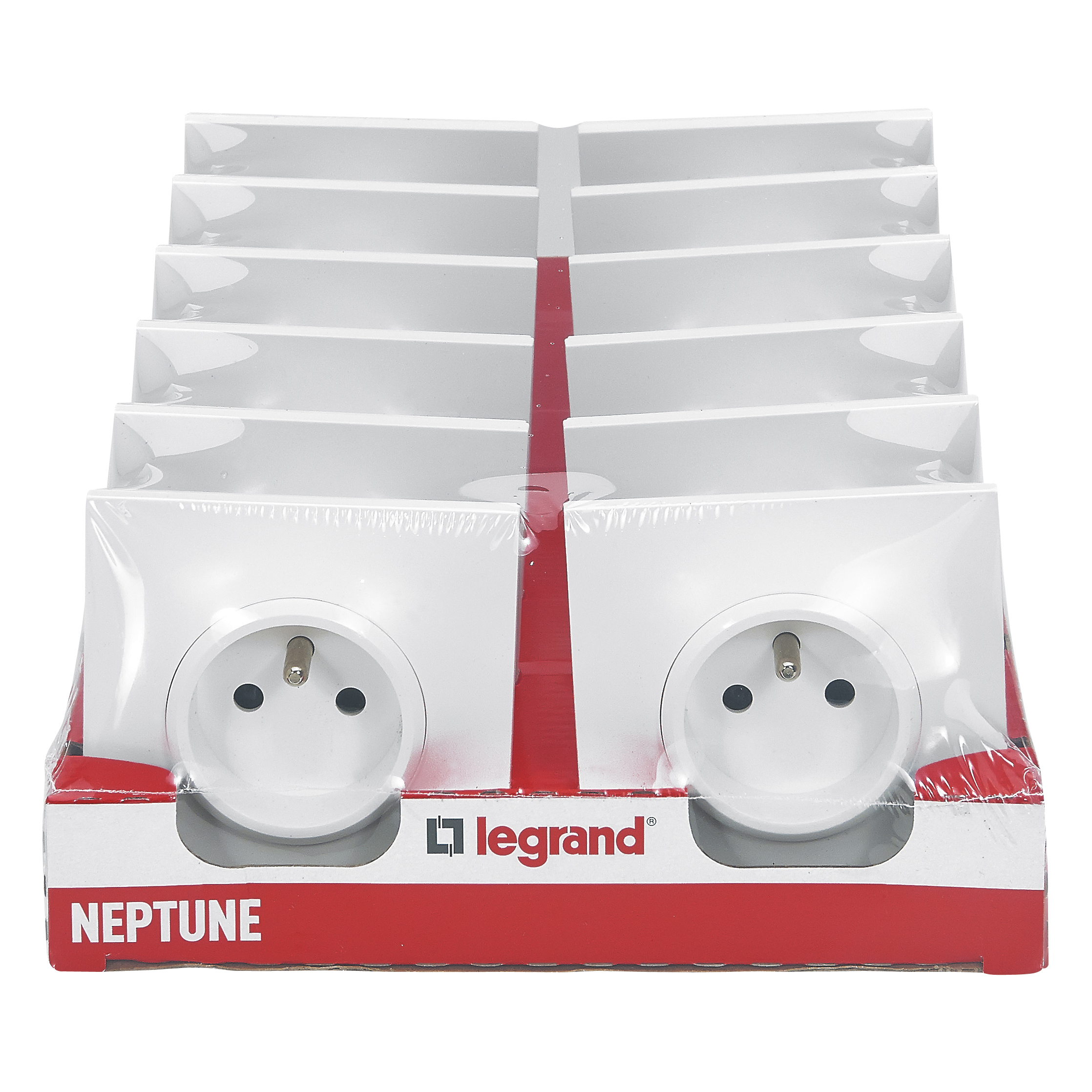 Lot de 12 prises de courant 2P+T 16A complet Neptune - Blanc