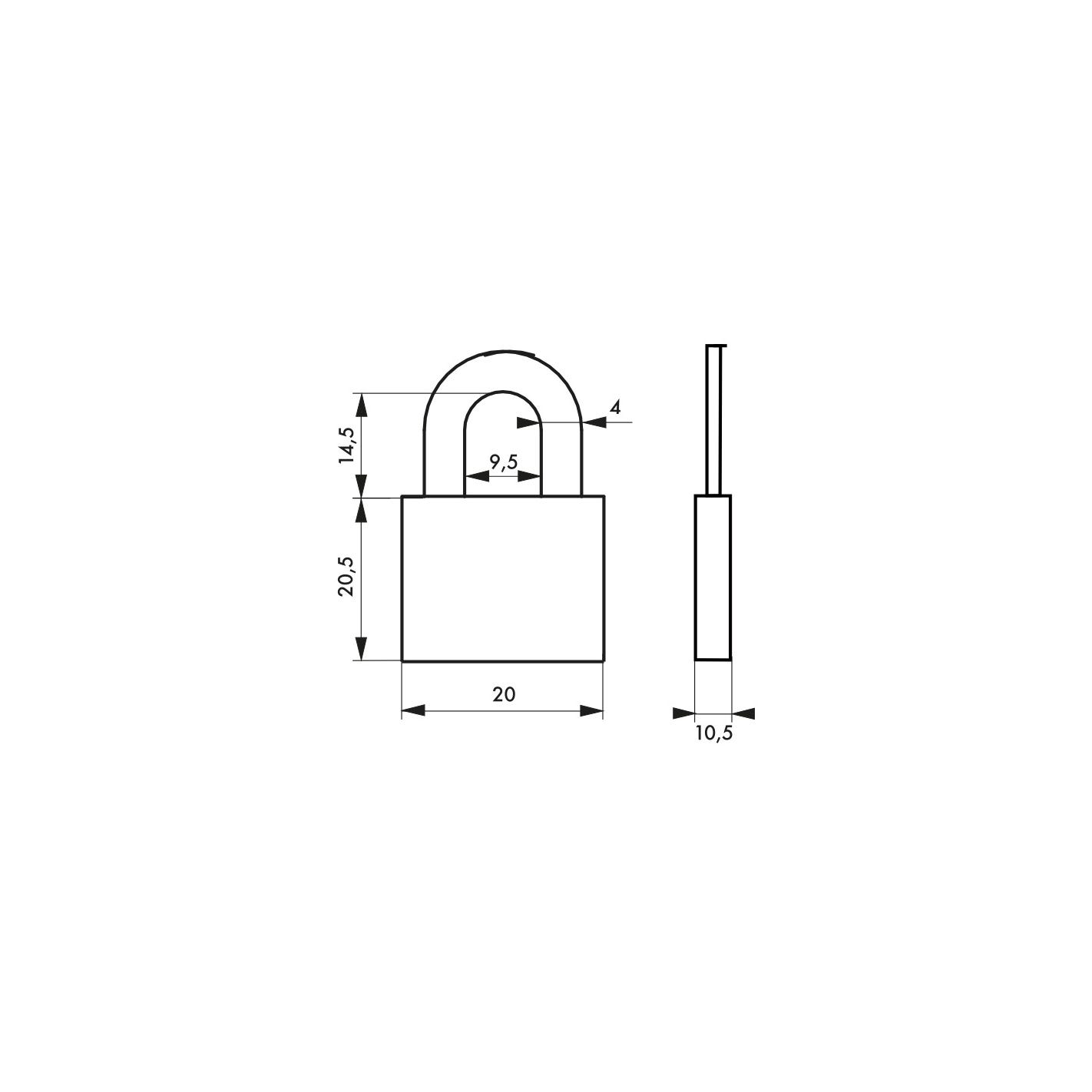 THIRARD - Cadenas à clé Type 1, intérieur, 20mm, aluminium, couleurs assorties, 2 clés 2