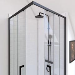 Paroi porte de douche carrée - 90x90x200 cm - PROFILE NOIR MAT - verre trempé 6mm 1