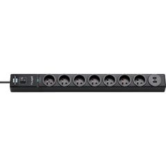 Brennenstuhl Multiprise hugo! Noire - 7 prises + 2 prises USB - avec parafoudre et 2m de cable 19.500A 5