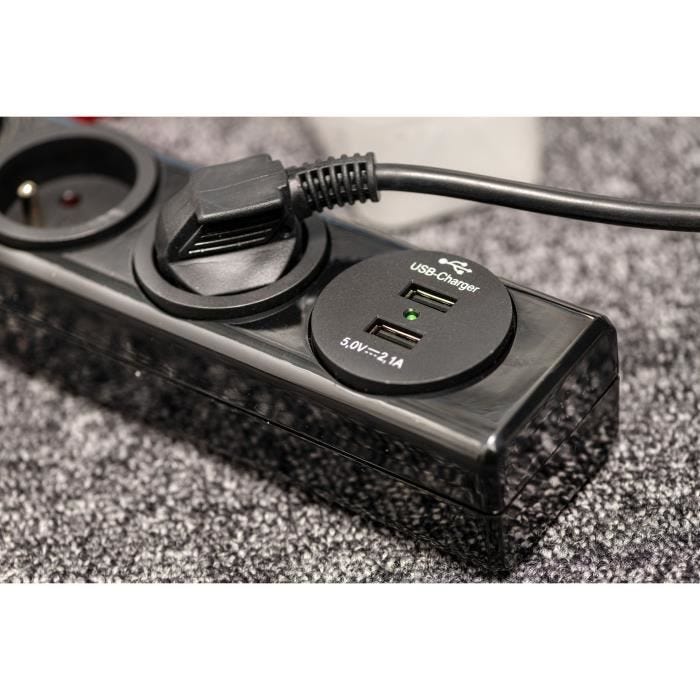 Brennenstuhl Multiprise hugo! Noire - 7 prises + 2 prises USB - avec parafoudre et 2m de cable 19.500A 6