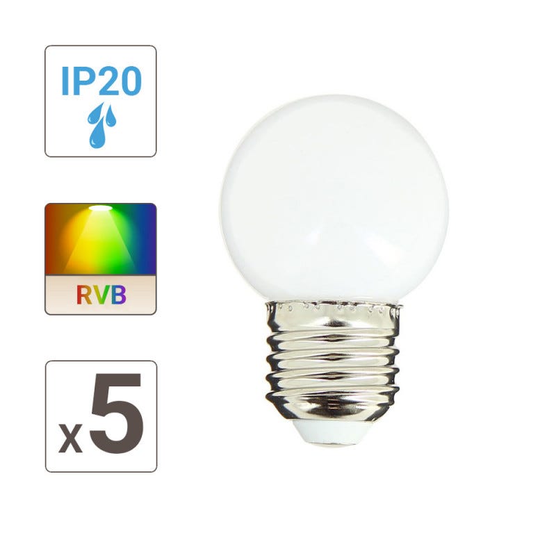Xanlite - Lot de 5 Ampoules LED, Culot E27, RVB, Spécial Extérieur - PACK5EEGRLPRVBJR 3