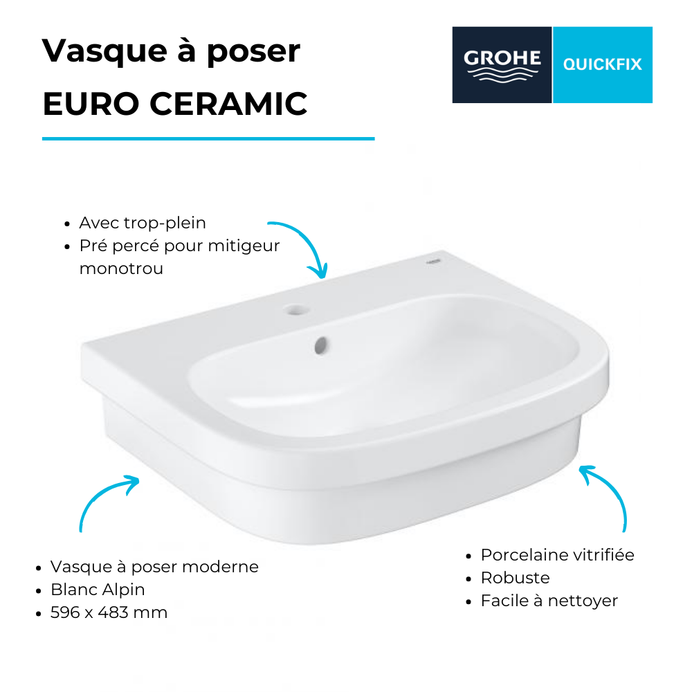 Grohe Euro Ceramic Vasque à poser 60cm (39337000) 2