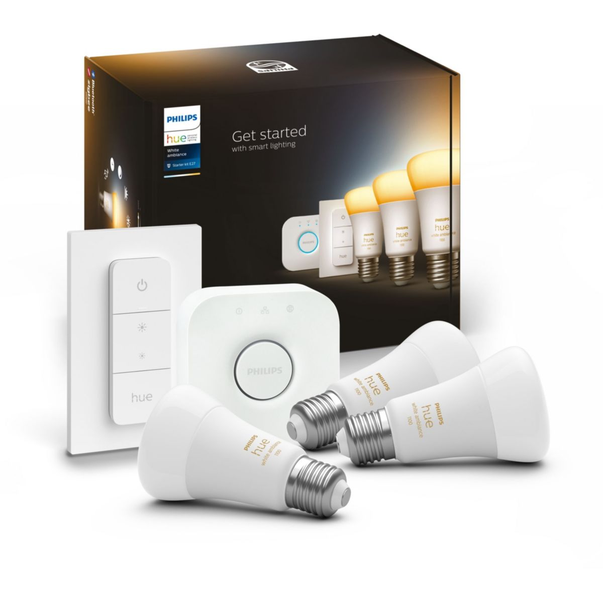 Pack PHILIPS HUE White Ambiance E27 x3+pont+tlc
