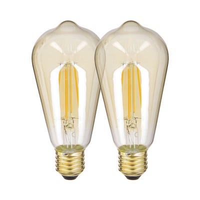 Pack de 2 Ampoules à filament LED Vintage ST64, Ambrées, culot E27, 806 Lumens, Blanc chaud 0