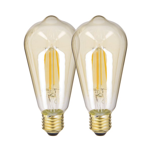 Pack de 2 Ampoules à filament LED Vintage ST64, Ambrées, culot E27, 806 Lumens, Blanc chaud 0