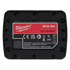 Batterie MILWAUKEE M12 B4 REDLITHIUM Li-Ion 4.0Ah 4932430065 2