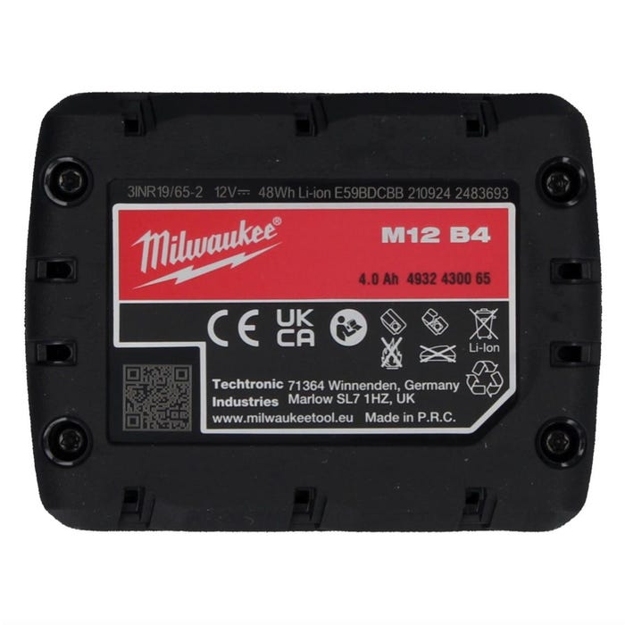 Batterie MILWAUKEE M12 B4 REDLITHIUM Li-Ion 4.0Ah 4932430065 2