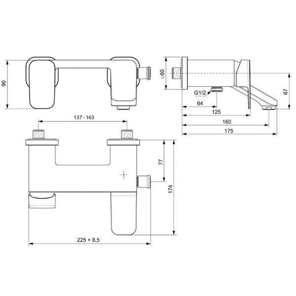 Ideal Standard - Mitigeur bain-douche mural saillie 175 mm chromé - TONIC II Ideal standard 1