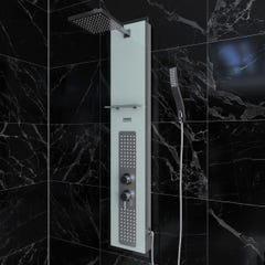 Colonne de douche à hyrdomassage - 22x125cm - en verre trempé avec plaque inox - ALPHA WHITE 0