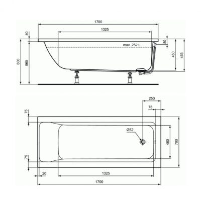 Ideal Standard - Baignoire rectangulaire à encastrer ou à poser 170 x 70 cm 252 l blanc - Connect Air Ideal standard 4