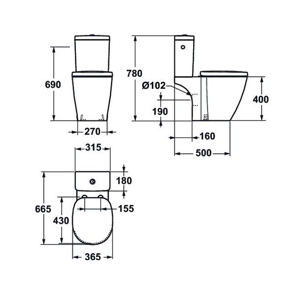 Ideal Standard - Pack WC avec cuvette sortie horizontale + abattant frein de chute + réservoir Blanc - CONNECT Ideal standard 1