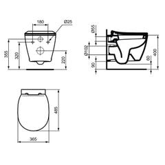 Standard Cuvette WC suspendue et abattant avec frein de chute blanc en porcelaine CONNECT SPACE Ideal standard 1