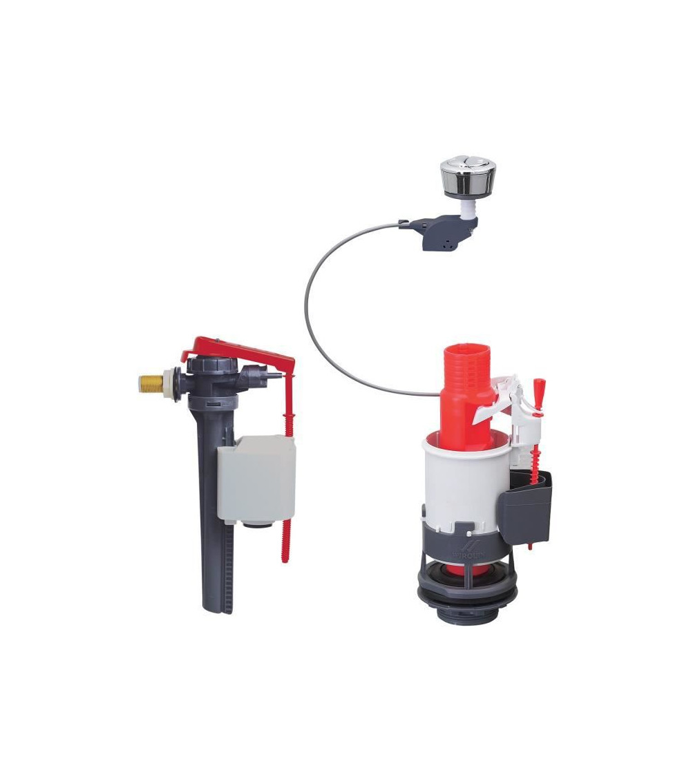 WIRQUIN Mécanisme de WC MW² double poussoirs a câble + Robinet flotteur Jollyfill latéral