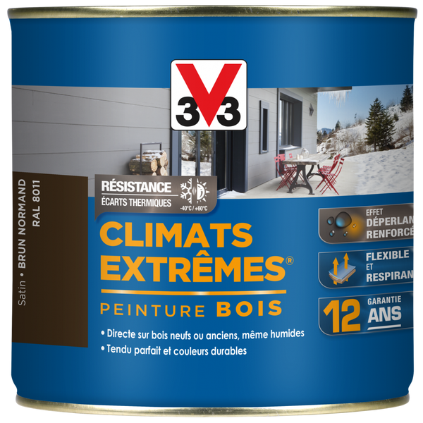 Peinture Bois Extérieur Climats Extrêmes® V33, Brun Normand Satiné
