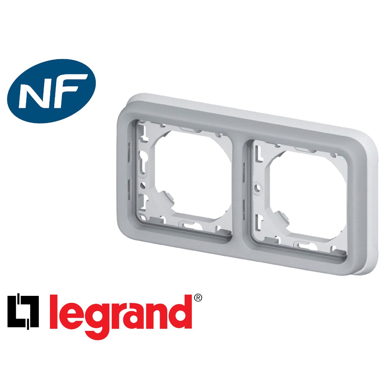 Support plaque étanche PLEXO composable IP55 gris 2 postes horizontaux - LEGRAND - 069683 1