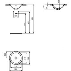Ideal Standard CONNECT Connect lavabo à encastrer sans trou, rond 380 x 165 x 380 mm, blanc (E505101) 5