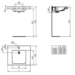 Ideal Standard - Lavabo-plan pour PMR en porcelaine percé 1 trou 60x55,5cm - CONNECT Ideal standard 1
