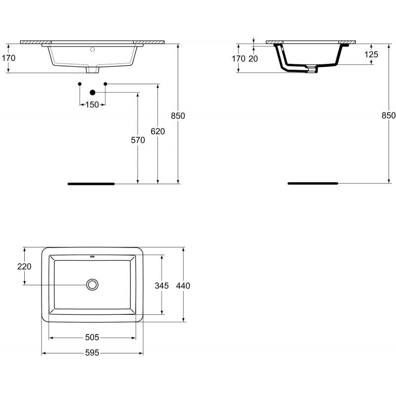 Ideal Standard - Vasque à encastrer par le dessus 59,5x43,5 cm en grès fin non percé - STRADA Ideal standard 1