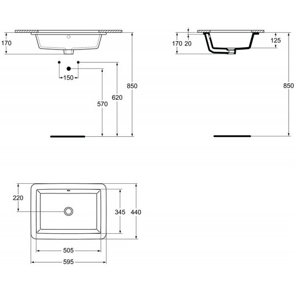 Ideal Standard - Vasque à encastrer par le dessus 59,5x43,5 cm en grès fin non percé - STRADA Ideal standard 1