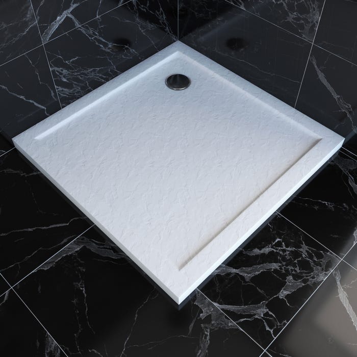Receveur de douche a poser extra plat en acrylique renforcee blanc - finition pierre - 80x80 cm 0
