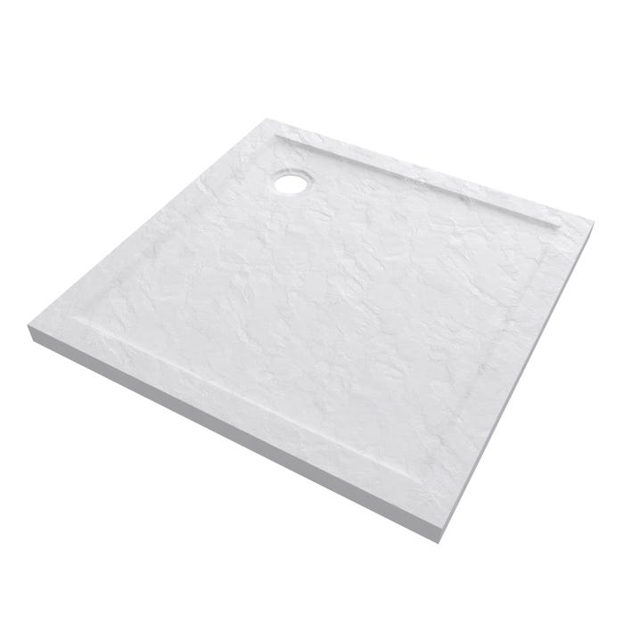 Receveur de douche a poser carre extra plat en acrylique renforcee blanc finition pierre - 90x90 cm 2