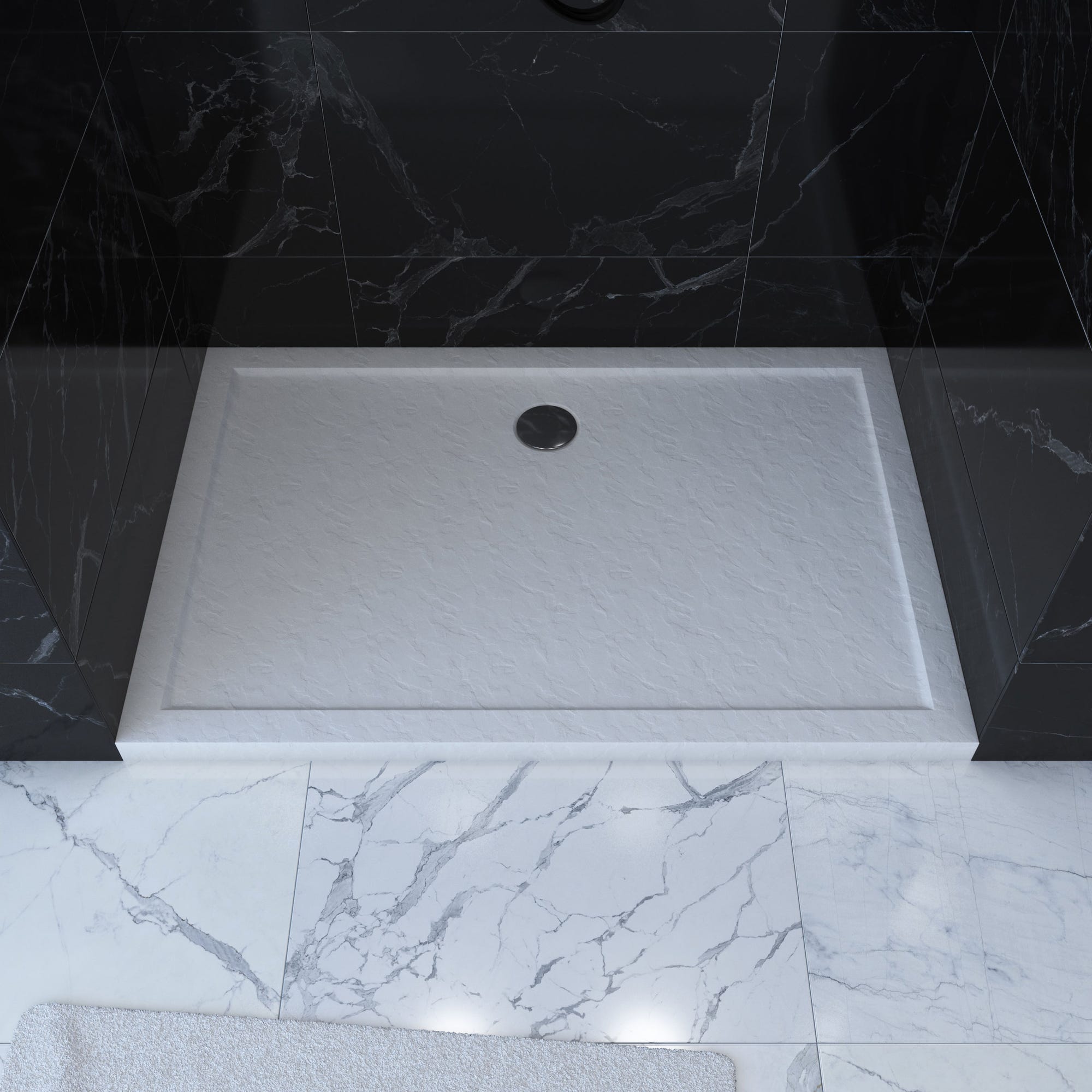 Receveur de douche a poser rectangle extra plat en acrylique renforcee blanc - finition pierre 0