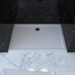 Receveur de douche a poser rectangle extra plat en acrylique renforcee blanc - finition pierre 0