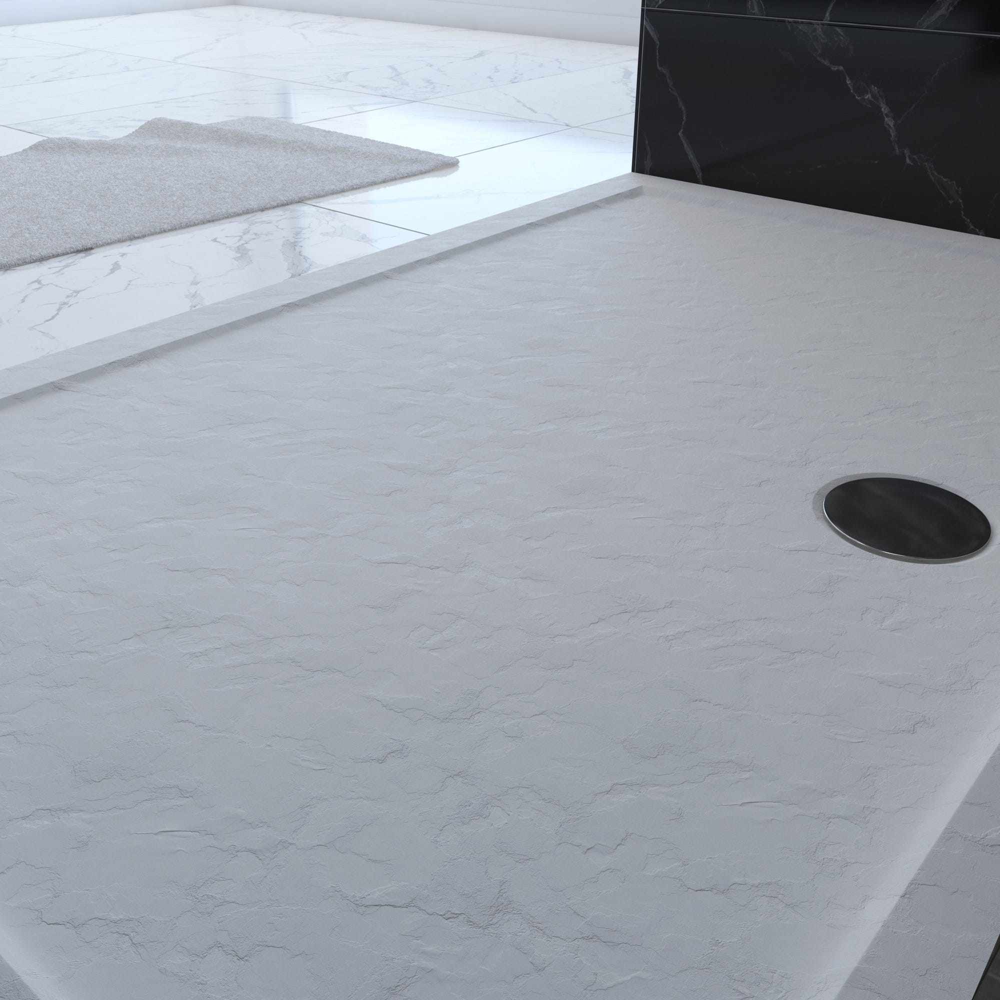Receveur de douche a poser rectangle extra plat en acrylique renforcee blanc - finition pierre 1
