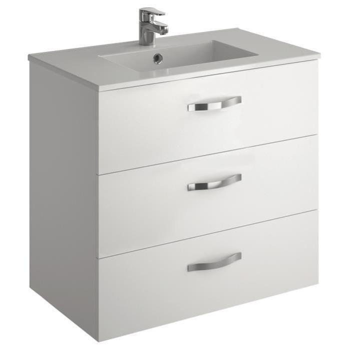 Jacob Delafon Meuble Salle De Bain + Vasque 3 Tiroirs - Melamine Blanc - L 80cm - Ola