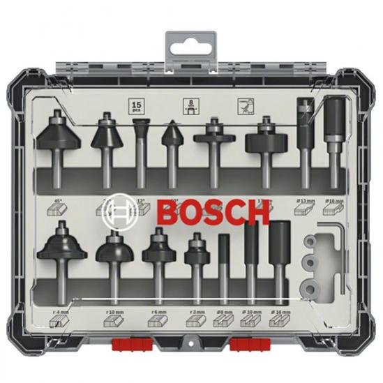 Coffret de 15 fraises mixtes à queue de 8 mm bosch - 2607017472