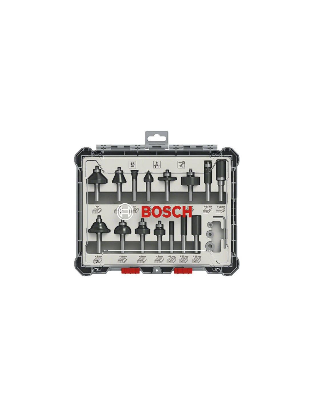 Coffret de 15 fraises mixtes à queue de 8 mm bosch - 2607017472