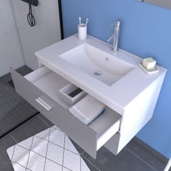 Meuble salle de bain 80 cm monte suspendu gris H46xL80xP45cm - avec tiroirs - vasque et miroir 1