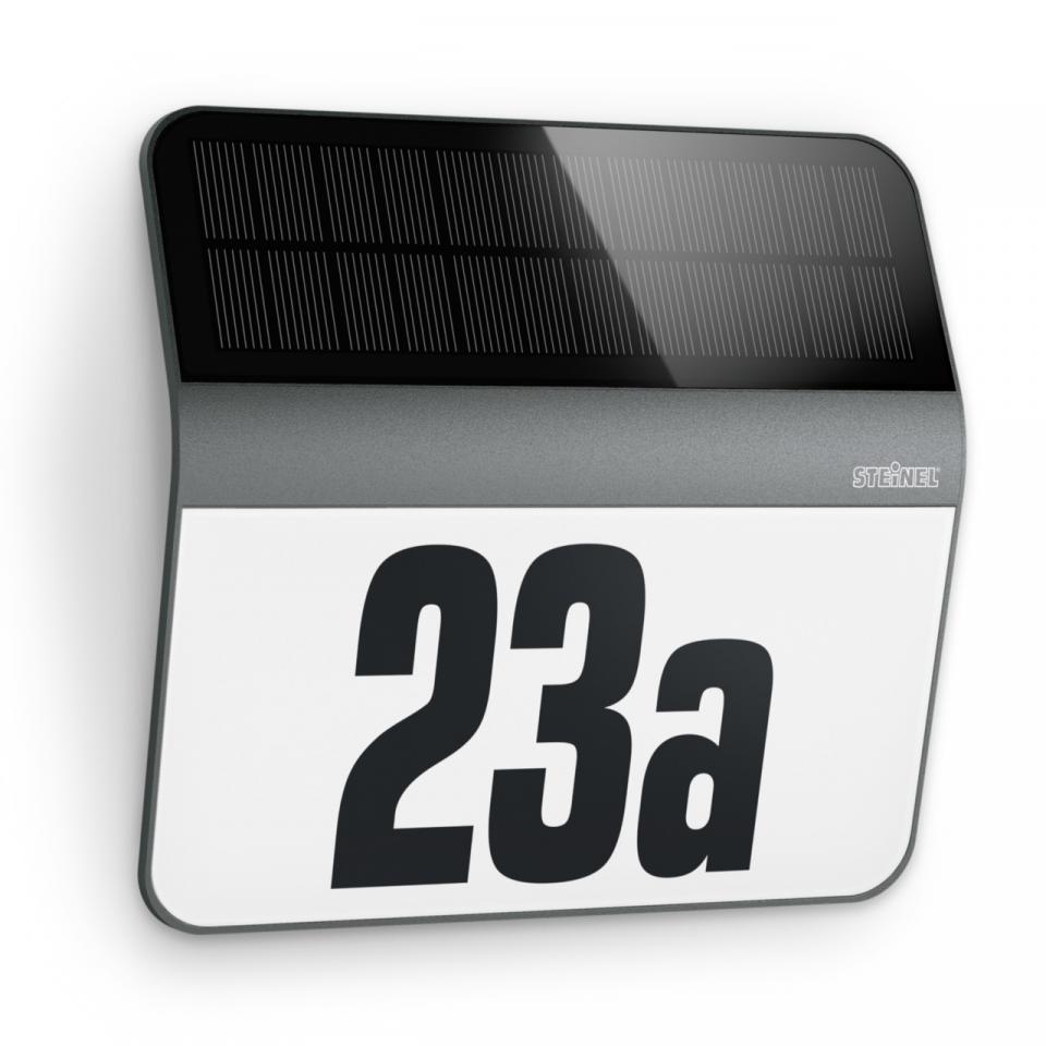 STEINEL Applique solaire LED intégrée XSolar LH-N anthracite avec numéro de maison