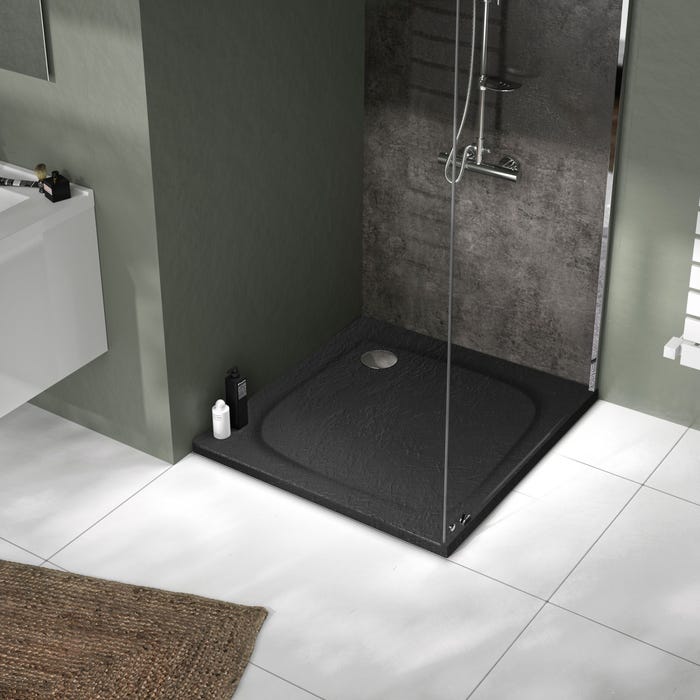 Receveur de douche extra-plat texture effet pierre MOONEO CARRE 90 x 90 cm noir 1